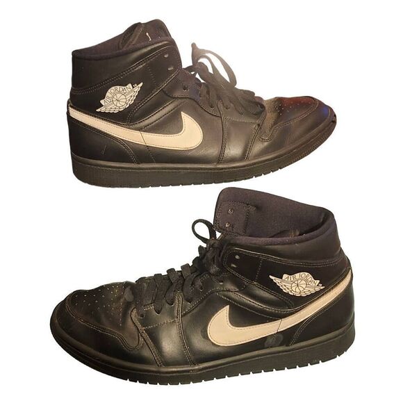 Nike Air Jordan 1 Mid Speckle Black White Sneakers (554724-049) Men's Size 10 - Picture 1 of 5